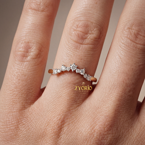 Women's <b>Dainty</b> Silver Plated Curved Lab Grown Diamond Prong Setting Crown Wedding Band Stackable Chevron Trendy Engagement <b>Ring</b> - Product Image 4