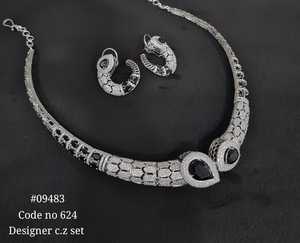Collier et boucles d'oreilles en zircon cubique de créateur 09483, laiton plaqué rhodium, émail, bijoux classiques pour femme, cadeau pour mariage ou soirée - Product Image 2