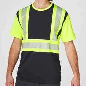 T-shirt de sécurité réfléchissant haute visibilité pour homme, vêtements de travail, noir, vert lime, manches courtes, polyester, séchage rapide, chemise décontractée d'été - Product Image 5