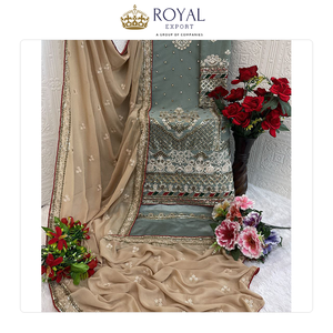Mode de luxe : Nouvelle collection de costumes de créateurs pour les fêtes, en faux georgette avec broderies de perles, costume pakistanais - Product Image 3