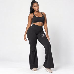 <b>Flared</b> Leg Yoga <b>Leggings</b> High Waist Solid Black Full Length Elastic Waist Heat Transfer Printing Oem Service - Product Image 2