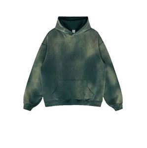 Sweat à capuche unisexe noir épais en coton tricoté de haute qualité 400 g/m², coupe oversize, avec logo personnalisé, effet délavé pour homme - Product Image 5