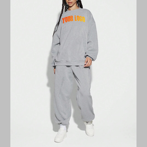 Ensemble sweat-shirt et pantalon de survêtement 100 % coton OEM, logo personnalisé, survêtement 2 pièces pour femme, motif uni, survêtement pour l'hiver, prix bas - Product Image 4