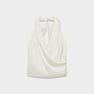 Blouse d'été tendance pour femme, sans manches, col halter, unie, avec logo frontal, 100% polyester écologique, vente en gros - Product Image 4