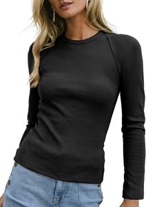 T-shirt en tricot à manches longues pour femme, couleur unie, col rond, coupe ajustée, décontracté, toutes saisons, sur mesure, ODM - Product Image 6