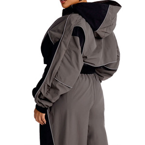 Women Cropped Nylon Windbreaker Tracksuit Set Lightweight Activewear <b>Jacket</b> High Waist Pants Custom OEM Bulk Hoodies Manufacture - Product Image 2