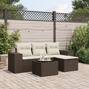 Ensemble de canapés de jardin Mimave en rotin PE brun avec coussins crème, design contemporain imperméable - Product Image 3