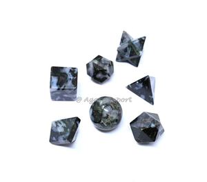 Calidad de exportación de la venta caliente Natural Indigo Gebbro Platonic sólido conjunto de Geometría Sagrada conjunto de 7 piezas con ruego de terciopelo para la venta - Product Image 1