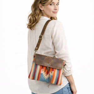 Bolso Bandolera Boho de Lona y Cuero Genuino Hecho a Mano con Cremallera, Diseño de Moda para Mujer, Envío Inmediato desde EE. UU. para Venta al por Mayor y Minorista - Product Image 6