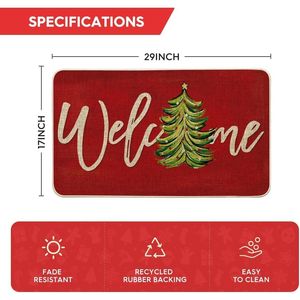 Tappeto d'ingresso natalizio rosso a basso profilo per interni ed esterni 17x29, decorazione invernale per la casa, tappetino natalizio - Product Image 1