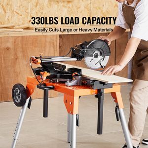 Support roulant en acier à hauteur réglable, capacité de charge 330 lb, avec roues et plateau pliable pour scies à onglet et machines à bois - Product Image 6