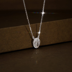 Collier en diamant cultivé en laboratoire avec pendentif solitaire ovale et rond, certifié IGI, en or 14K ou 18K, cadeau pour femme - Product Image 2