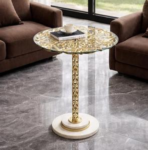Mesa Consola Moderna con Pedestal de Latón y Tapa de Vidrio Templado, Mueble Contemporáneo Hecho a Mano para Sala de Estar - Product Image 1
