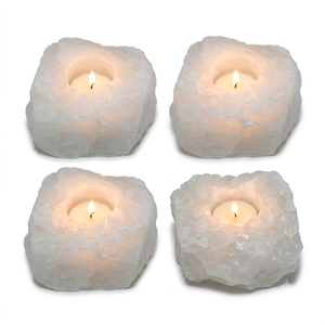 Support de bougie en pierre naturelle sculptée à la main en jade blanc, pierre précieuse d'agate, guérison, vente en gros - Product Image 1