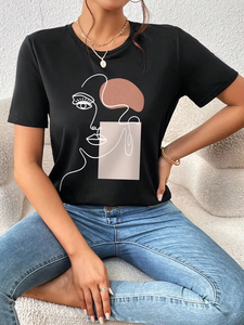 Camisetas de Mujer 2026, Camisetas Modernas con Estampado Facial, Camisetas Casuales de Manga Corta, Suaves y Holgadas, para Primavera/Verano - Product Image 1