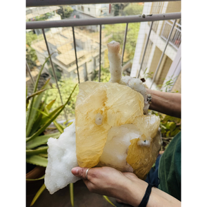 Calcita Natural sobre Cristal de Calcedonia Blanca, Hermoso Espécimen Mineral para Sanación y Decoración - Product Image 1