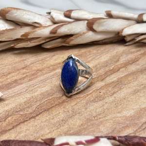 <b>Lapis</b> <b>Lazuli</b> Statement <b>Ring</b> Women Silver Plated Brass <b>Ring</b> Jewelry Elegant Marquise Stone Design Wholesale - Product Image 2