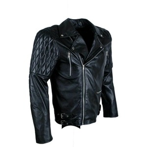 Brando Style Quilted Genuine <b>Sheepskin</b> Leather <b>Jacket</b> Men Biker Motorcycle <b>Jacket</b> - Product Image 2