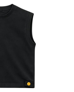 Ensemble décontracté d'été pour homme : débardeur noir sans manches et short jaune en coton, avec cordon de serrage contrastant, deux pièces tendance - Product Image 2