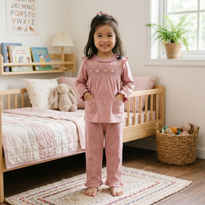 MITEXCO Baby Girls Short Sleeve Smocked <b>Romper</b> With Peter Pan Collar Hand Embroidery Cotton Sleepwear Spring Classic Style - Product Image 5
