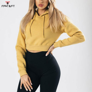 Women's Gym Wear Fitness Sport 100% Cotton <b>Zip</b>-<b>Up</b> <b>Crop</b> Top Hoodie with Front Logo Windproof & Waterproof - Product Image 1