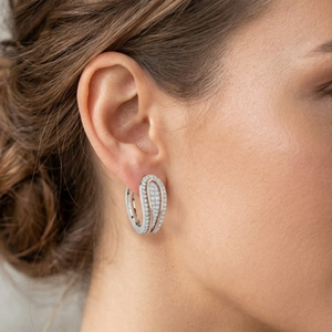 Pendientes de Aro con Diamantes Reales |   Pendientes de Lujo de Oro Blanco de 14K con Dos Tonos y 0.75TCW para Mujer |   Joyería de Diseño en Oro Rosa para Regalo - Product Image 1