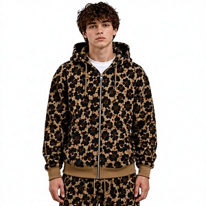 <b>Leopard</b> <b>Print</b> Zip up Hoodie Oversized Fleece Pullover Hooded <b>Sweatshirt</b> Kangaroo Pocket Front Logo Women's Streetwear - Product Image 1
