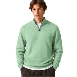 Mens Mint Green Quarter Zip <b>Jumper</b> Knitted Sweater Stand Collar Long Sleeve Pullover Casual Winter Soft Knitwear Premium <b>Fit</b> Top - Product Image 4