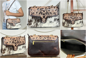 Nuevo Bolso de Hombro de Cuero Floral Grabado a Mano OEM ODM 2026 para Mujer, de Piel de Vacuno con Pelo, Bolso de Mano Occidental de Cuero Genuino - Product Image 3