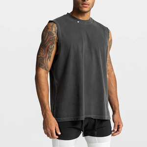 Débardeurs de sport pour hommes en coton de haute qualité, tendance, effet délavé, pour la gym et l'athlétisme, 100 % coton tricoté - Product Image 1