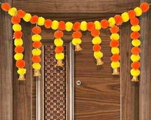 Guirnaldas Florales Tradicionales Amarillas y Naranjas, Decoración para Colgar en la Puerta, Tapiz para Entrada del Hogar, Decoración para Diwali - Product Image 3