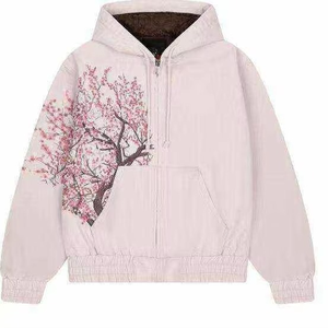 เสื้อสเวตเตอร์มีฮู้ดสีชมพูอ่อนสำหรับผู้หญิง พิมพ์ลายดอกเชอร์รี่ แขนยาว ถักทอแบบลำลอง ใส่ได้ในฤดูใบไม้ผลิ - Product Image 1