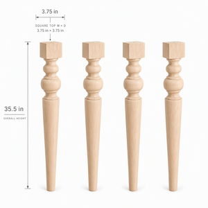 Pieds de table modernes en bois de caoutchouc massif tournés, naturels, non finis, de haute qualité, robustes, pour usage en villa, personnalisation OEM - Product Image 2