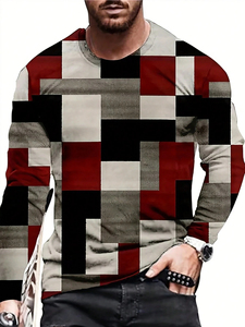 Men's Casual Long Sleeve Geometric Print Knitted <b>Shirt</b> Autumn Wear Full Sleeve V-Neck Polyester Fabric - Product Image 3
