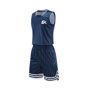 Conjunto de Uniforme de Baloncesto Sublimado Personalizado, Camiseta sin Mangas para Hombre con Pantalones Cortos, Azul Marino a Rayas, Absorbe la Humedad, Deportivo - Product Image 4