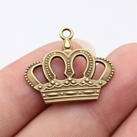 Colgante de Corona Real de 27x24mm, de Aleación de Zinc Plateado Antiguo, con Diseño Calado y Puntos, para Pulsera de Cumpleaños de Princesa