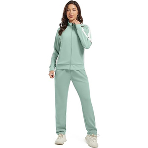 Conjunto Deportivo de Dos Piezas para Mujer, Chaqueta con Cierre Completo y Cuello Alto, Pantalones Jogger, Mezcla de Algodón y Poliéster, Detalles en Dorado - Product Image 2