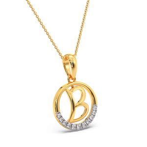 Collar con Colgante de Letra B Inicial en Forma de Círculo de Diamantes con Cadena de Oro - Product Image 3
