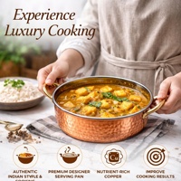 Kadai en cuivre martelé et acier inoxydable avec poignées en laiton – Plat de service profond haut de gamme – Vaisselle indienne pour hôtels, restaurants et buffets