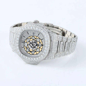 Reloj de Pulsera de Lujo con Movimiento de Cuarzo, Completamente Cubierto de Moissanita, en Acero Inoxidable, Estilo Hip Hop, Personalizable - Product Image 3