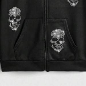 Sweat à capuche personnalisé en molleton épais avec strass pour hommes et femmes, en coton premium, coupe ample, style streetwear - Product Image 3