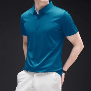 Nouvelle chemise décontractée pour homme à manches courtes, couleur unie, infroissable, confortable, polyvalente pour toutes les saisons - Product Image 2