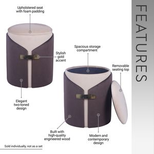 Two-Toned Brown Storage <b>Ottoman</b> or Vanity <b>Stool</b> for <b>Stools</b> & <b>Ottomans</b> - Product Image 3