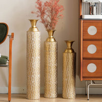 Ensemble de 3 vases de sol en fer plaqué or, faits à la main, de style côtier, de haute qualité, écologiques, résistants à la rouille, hauts, avec motif de lierre en relief, pour mariage