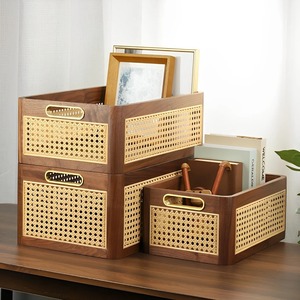 Magnifique ensemble de 3 paniers multifonctionnels en bois et en rotin, parfaits pour les livres, les jouets et les essentiels quotidiens, vente en gros depuis l'Inde - Product Image 1