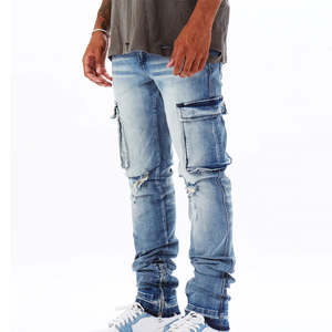 Jeans de Diseñador para Hombre, Corte Slim Fit, al por Mayor, de Alta Calidad, a la Moda, Negros, Estilo Biker, Cintura Media, Ropa Urbana - Product Image 1