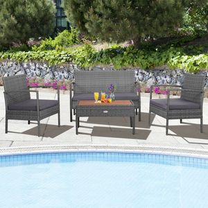 Set di Mobili da Giardino in Rattan a 4 Pezzi con Piano in Legno di Acacia per Conversazione e Relax - Product Image 3