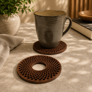 Geometric Spiral Laser Cut Solid Wood Coaster Handcrafted Heat Resistant Drink Mat <b>Table</b> <b>Protector</b> Coffee Tea Cup Holder - Product Image 1