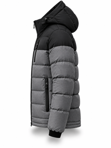 Men's Hooded Puffer Jacket Color Blocking Gray Black <b>Waterproof</b> Quick Dry Custom Logo Windproof Zipper Casual <b>Winter</b> <b>Coat</b> - Product Image 4
