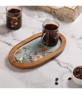 ถาดเสิร์ฟรูปปลาทำจากไม้ ลายดอกไม้สีฟ้า สไตล์นอร์ดิก จานและถ้วย - Product Image 3